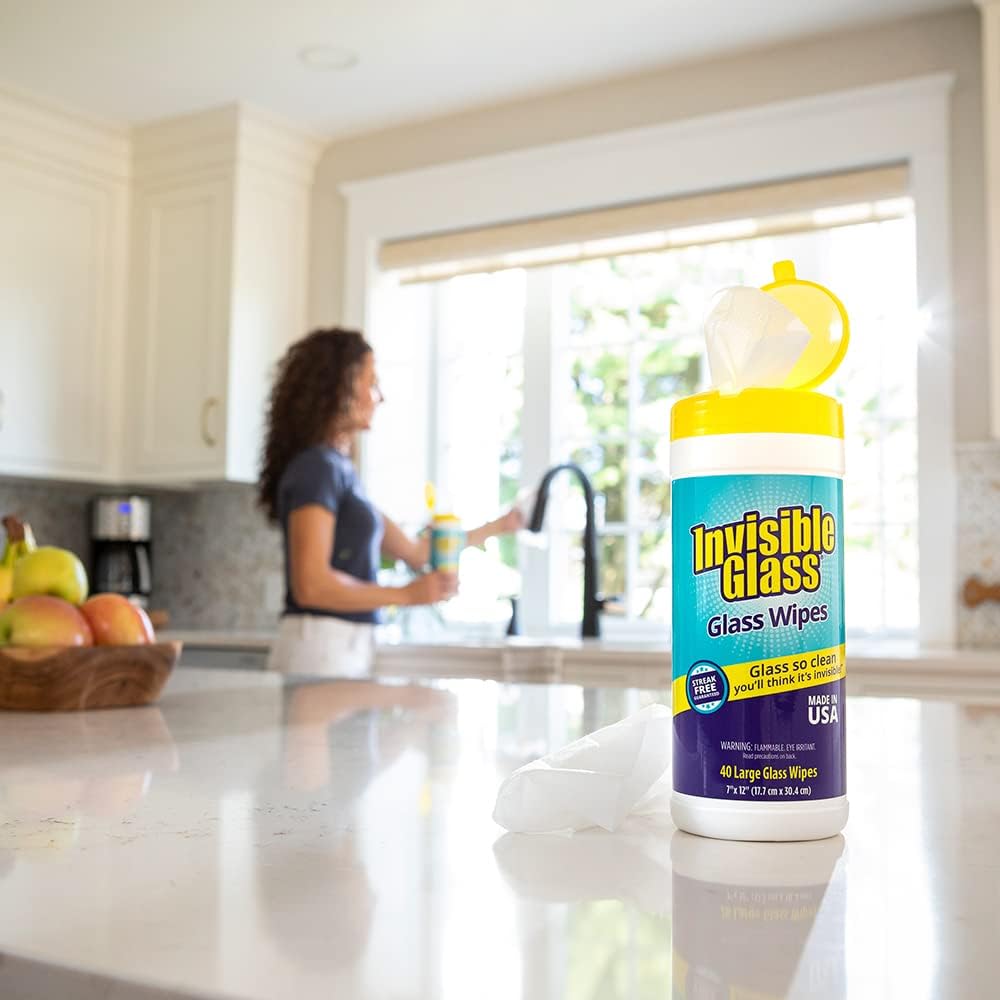Invisible Glass 90160-4PK Glass Cleaning Wipes Perfect for Cleaning Mirrors, Windows, and Windshields at Home, in Your Car, or at the Office, Streak-Free, Tint-Safe, Lint-Free, 40 Wipes, Pack of 4