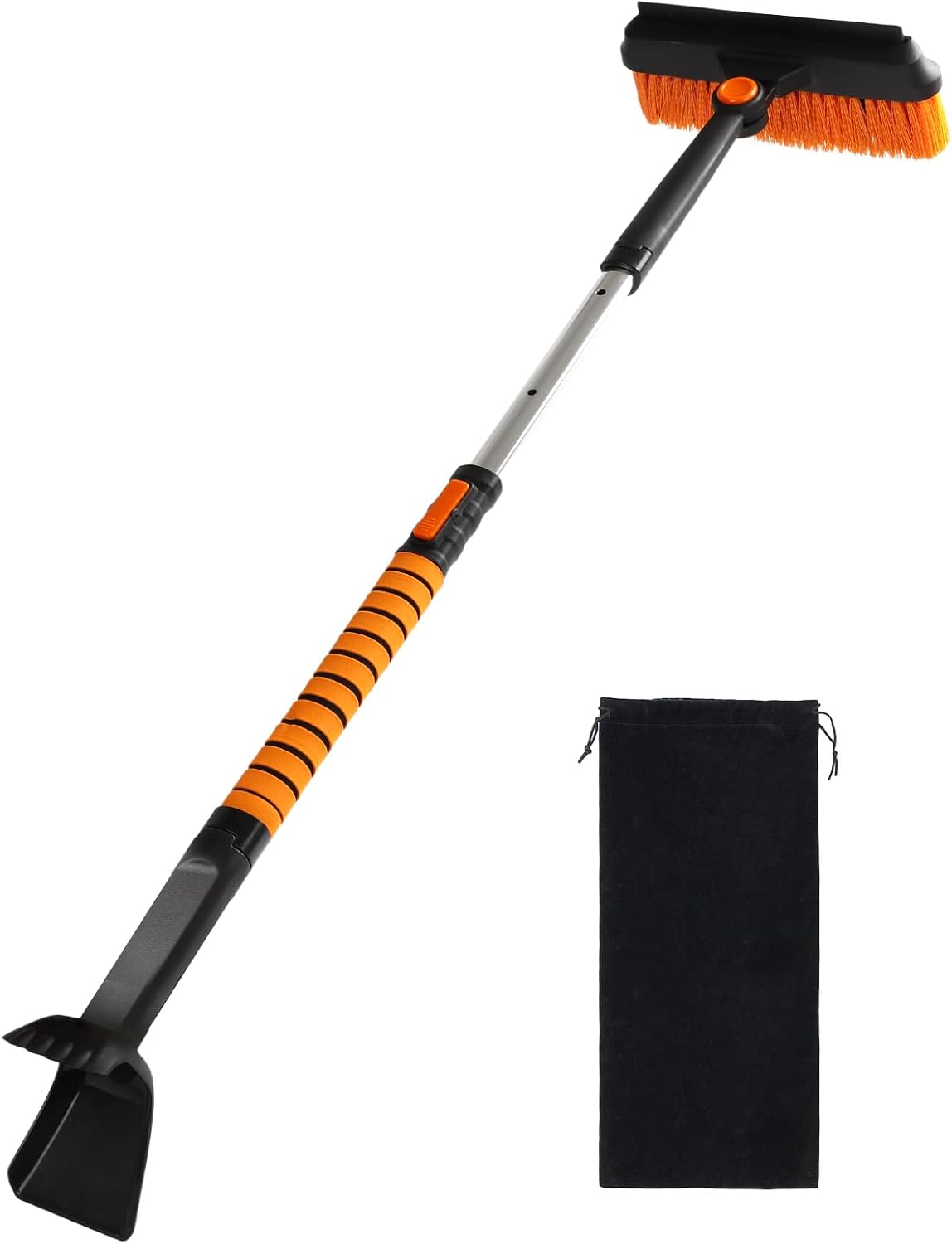 90° Fixed Rotation 3-in-1 Car Snow Brush and Ice Scraper for Cars Windshield with Silicone Squeegee Ergonomic Aluminum Foam Grip Handle 43.3" Extendable for Car Truck SUV Home Winter Snow Removal