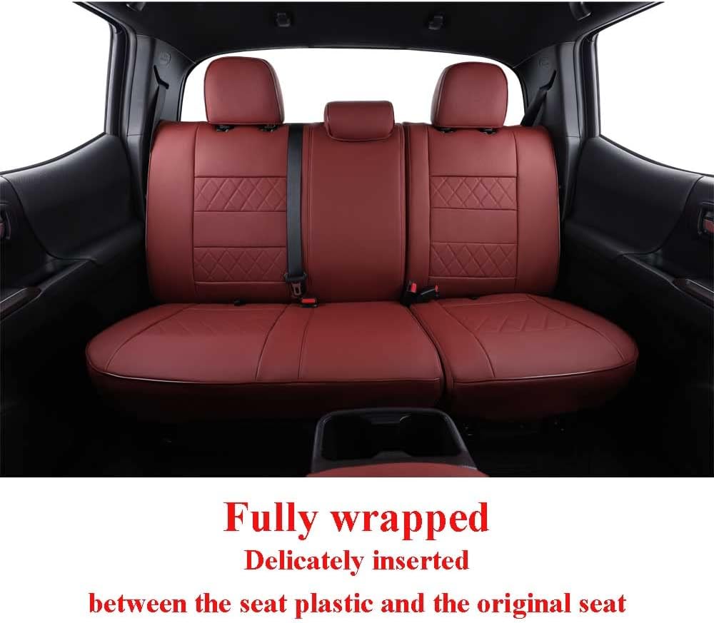 EKR Custom Fit Tacoma Car Seat Covers for Select Toyota Tacoma 2016 2017 2018 2019 2020 2021 2022 2023 Double Cab/Crew Cab - Full Set,Leather(Burgundy)