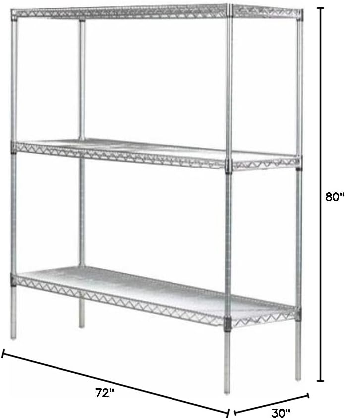 Omega 30" Deep x 72" Wide x 80" High 3 Tier Chrome Starter Shelving Unit