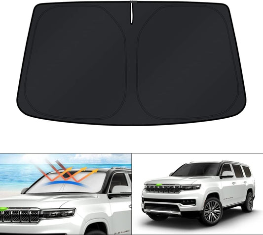 KUST Windshield Sun Shade for Jeep Grand Wagoneer 2022-2024 2025 2026 (Not for Jeep Wagoneer) Sunshade Window Sun Visor Protector Foldable Blocks UV Rays Keep Car Cooler
