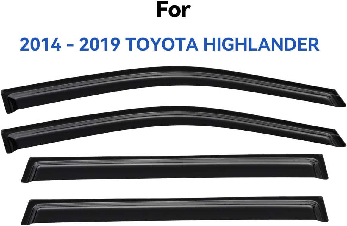 Window Visors Rain Guards for 2014 2015 2016 2017 2018 2019 Toyota Highlander, Out-Channel Window Vent Wind Deflectors Visors Shades for 14-19 Highlander