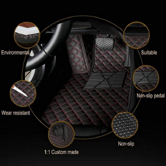 Customized Personalized car Floor mats, All-Weather Luxury car Floor mats, Waterproof and Anti Slip Leather car Floor mat Lining, 95% Customized car, Truck, and SUV Floor mats (Black and red Stripes)