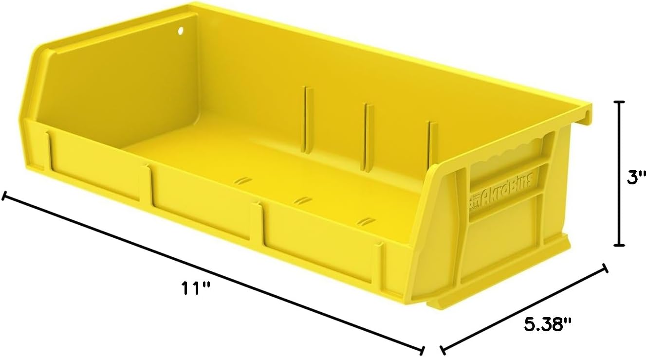 Akro-Mils 30232YELLO Plastic Storage Stacking Hanging Akro Bin (8 Pack), 5-3/8 x 11 x 3, Yellow