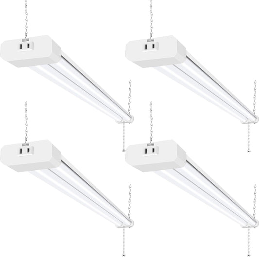 hykolity 4 Pack 4FT Linkable LED Shop Light for Garage, 6500lm, 4FT 60W Utility Light Fixture, 5000K Daylight LED Workbench Light with Plug, Hanging or Surface Mount, White - ETL