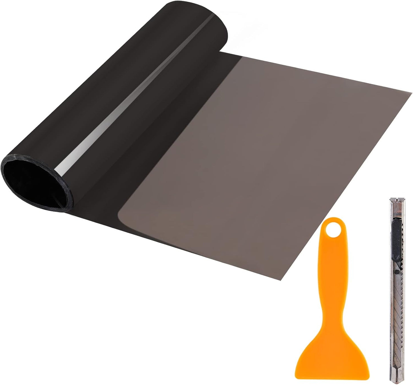 Car Headlight Taillight Tint Film, 2PCS 12 by 48 inch Self Adhesive Smoke Fog Light Vinyl Film Sheet Chameleon Sticker with Squeegee and Cutter (Light Black)