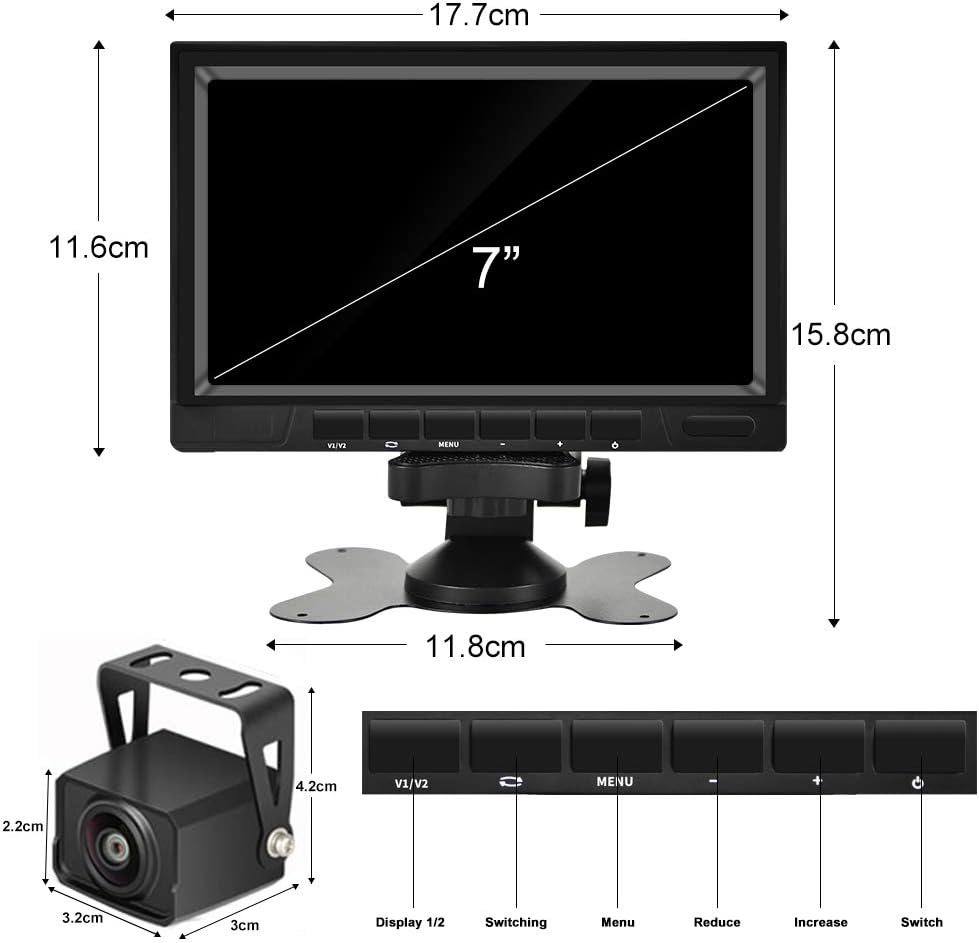 AHD Dual Backup Camera with 7'' 1080P DVR Monitor, Front and Rear View Camera Waterproof Night Vision Reversing Camera for Truck Pick Up RV Camper Bus 12V-36V