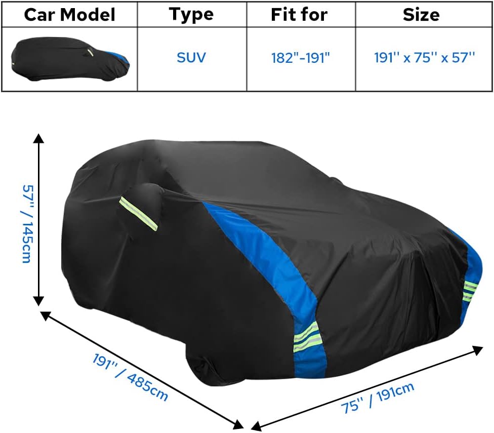Avecrew SUV Car Cover Waterproof All Weather for Automobiles, Outdoor Heavy Duty Full Exterior SUV Covers (Length: 182"-191")