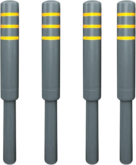 Metal Safety Bollard, Car Parking Protection Posts, Personal Garage Driveway Barrier, Crash Column Safety Warning Column, for Traffic Control(Gray (4PCS))