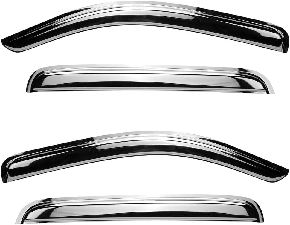 94251Y Chrome Side Window Visor Wind Vent Deflector,4pc Outside Mount Style Shade Sun Rain Guards Set fit for 2008-2016 Chevy Town & Country,2008-2020 Dodge Grand Caravan