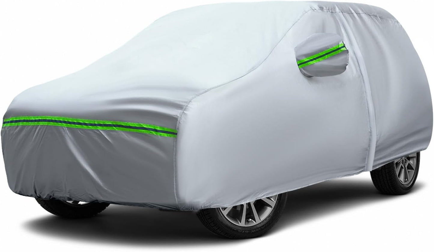 AUQDD 6-Layers Premium SUV Car Cover Waterproof All Weather Weatherproof UV Sun Protection Snow Dust Storm Resistant Outdoor Exterior Custom Form-Fit Full Padded Car Cover with Straps 198"-208" K9