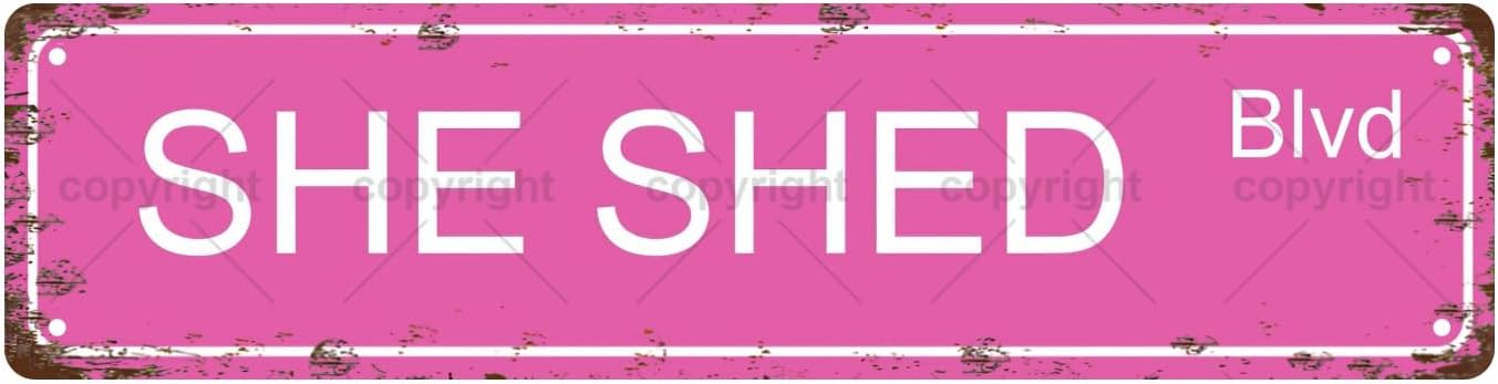 SHE SHED BLVD Space Vintage Metal Tin Sign, Street Sign, Home Decor, Room Decor, Wall Decor, Bathroom Decor, Bar Decor, Cafe Decor, Garage Decor, 16 x 4 Inch