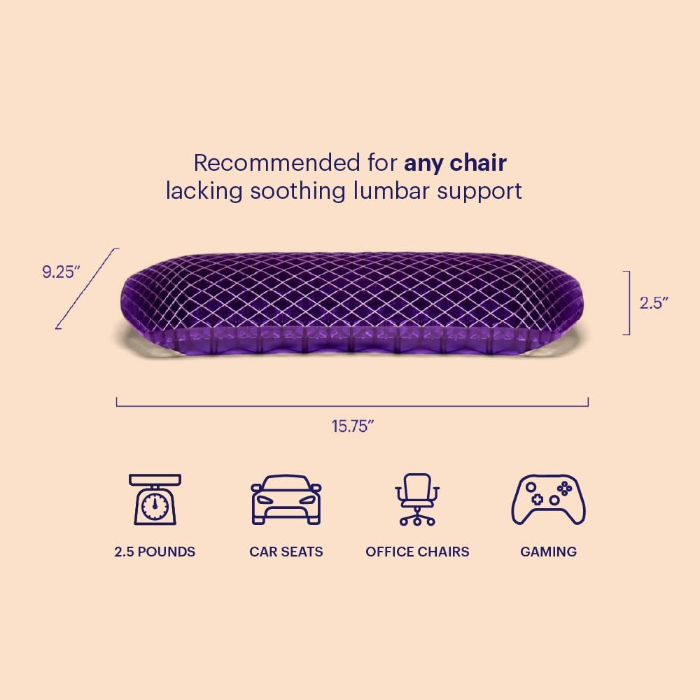 Purple Back Cushion | Pressure Reducing Grid Designed for Ultimate Comfort | Designed for Chairs, Gaming, and Travel | Made in The USA