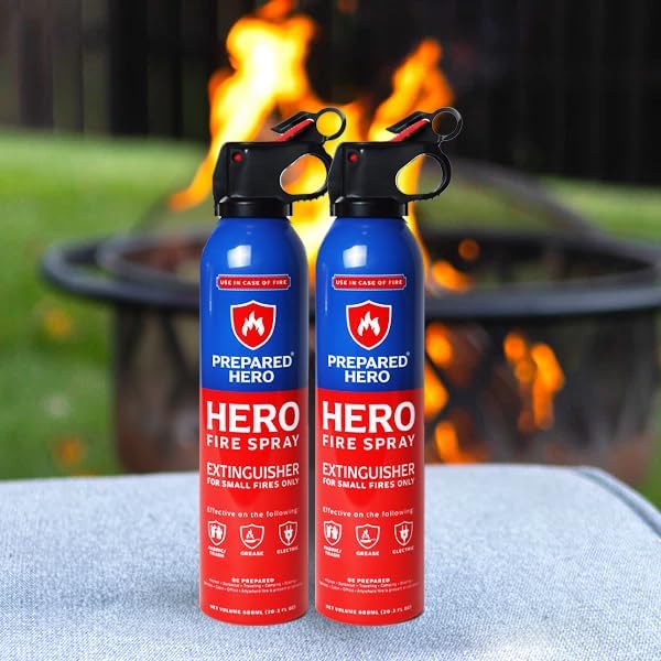 Prepared Hero Fire Spray - Mini Fire Extinguishers for House, Car, Garage - Kitchen Small Fire Extinguisher for Home, Made in USA, 100% Organic - Compact, Portable & Easy to Use, Non-Toxic - 2 Pack