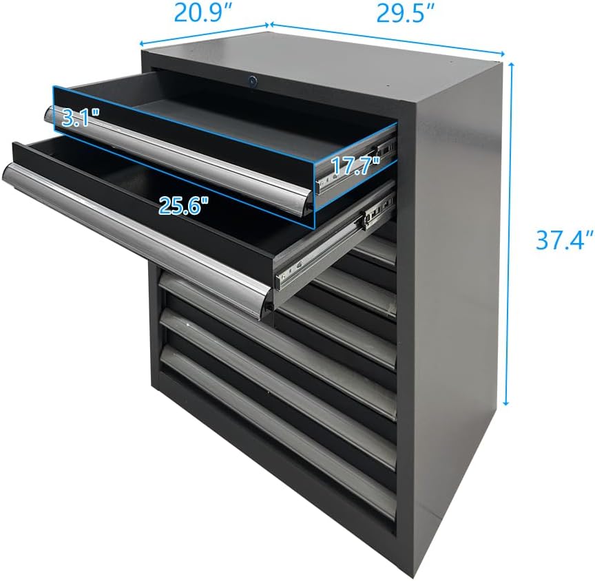 Steel Garage Cabinet Set, Heavy Duty, Tool Cabinets with Drawers for Workshop Auto Repair Shop, No Wall Mounting Required