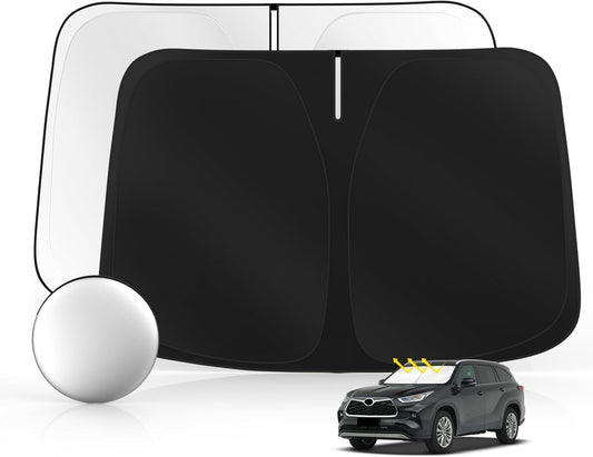 Windshield Sun Shade for Toyo-ta Highlander (L LE XLE Limited Platinum) 2020-2025 2026 Foldable Sunshade Custom Fit Front Window Car Interior Accessories Protector Blocks UV Rays