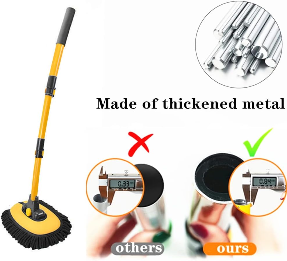 Car Wash Brush with Long Handle, Microfiber Towels Car Wash Kit Cleaning Supplies, Car Wash Mop Mitt with 2 Replacement Head , Extension Pole Car Brush Cleaning Kit for Cars Trucks