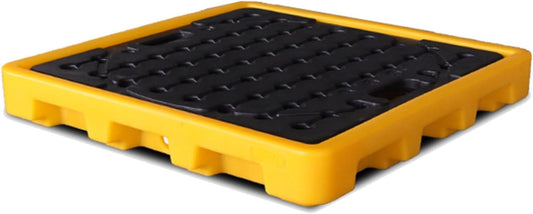 2 Drum Containment Spill Pallet, Polyethylene Low Profile Paint Bucket Tray, Industrial Garage Storage Detachable Shipping Leakproof Platform (Color : Yellow-2 Pack, Size : 26.4"x26.4"x3.9"