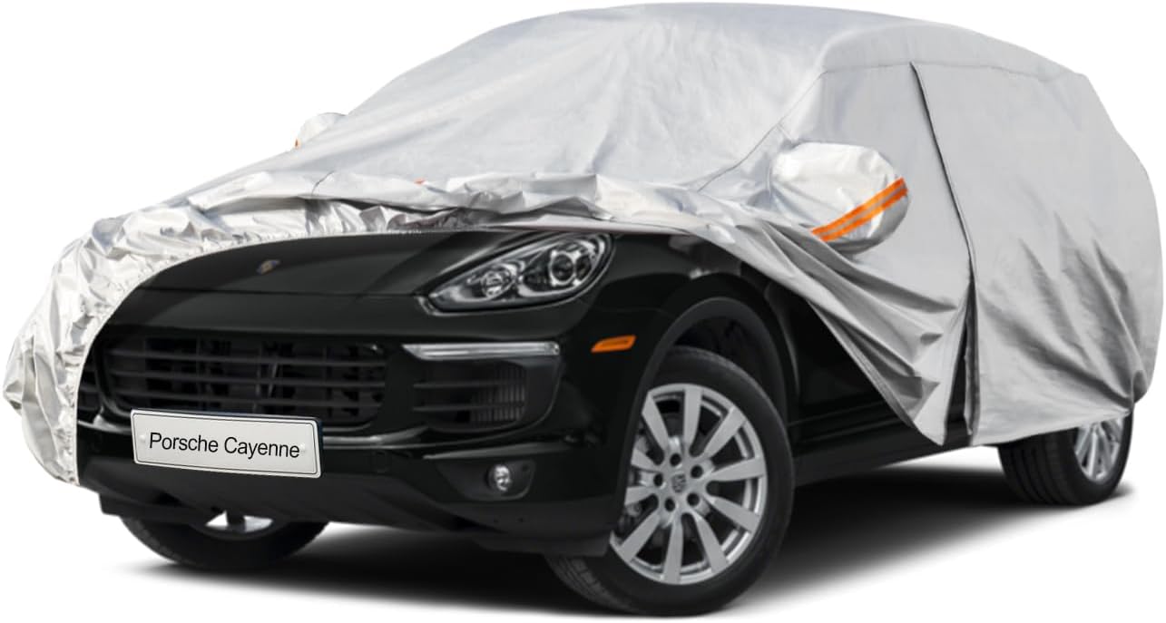 Kayme 6 Layers SUV Car Cover Custom Fit for Porsche Cayenne (2002-2025) Waterproof All Weather for Automobiles, Outdoor Full Cover Rain Sun UV Protection.Silver