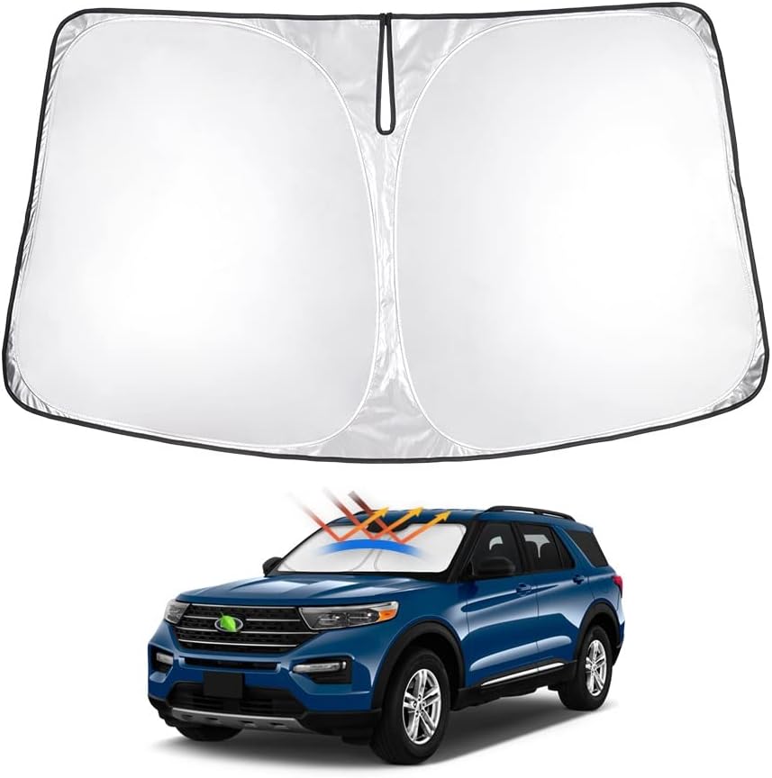 T TGBROS Windshield Sun Shade for Ford Explorer 2020-2025 Accessories Foldable Sun Shield Front Window Sunshade Cover Sun Visor Cover Block Heat and Sun Protection