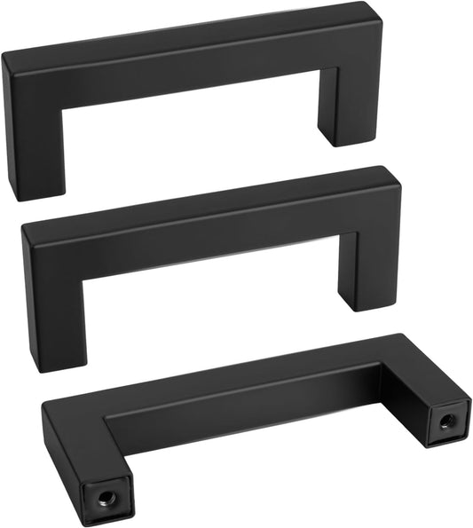 goldenwarm 3 Inch 200 Pack Matte Black Flat Square Bar Kitchen Hardware Closet Handles Pulls - Black Drawer Pull Cabinet Handle for Kitchen Bathroom Drawer Door Cabinets, LSJ12BK76