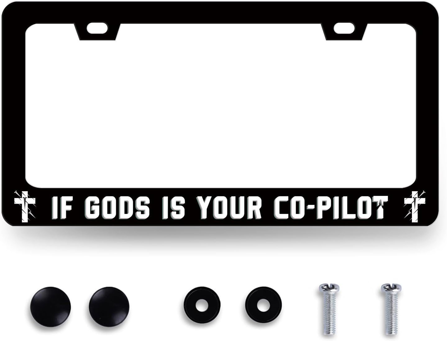 If Gods is Your Co-Pilot License Plate Frame Funny Jesus License Plate Stainless Steel Christian Car Accessory Religion License Plate Decoration Men Women Size 12.2" x6.2" with Screws