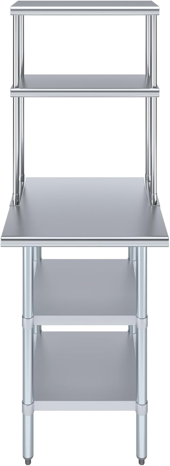 Amgood Stainless Steel Work Table with 2 Shelves | Metal Kitchen Prep Table & Shelving Combo (24" x 24" Table with 2 Shelves + 12" Overshelf)