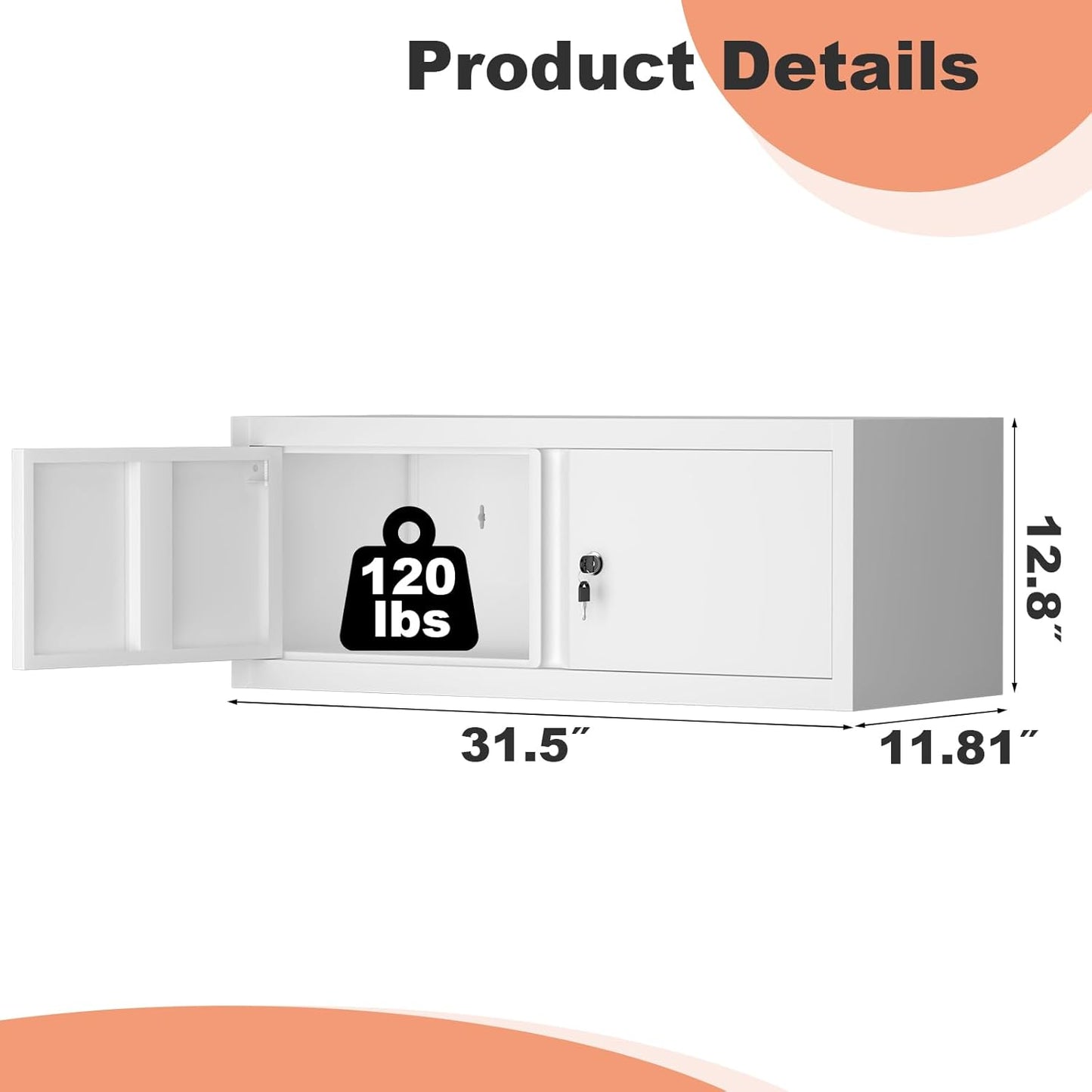 LUCYPAL Metal Storage Cabinet,Garage Wall Mounted Storage Cabinet with Locking Doors,Steel Hanging Cabinets for Home Office,Warehouse,Bathroom,Kitchen,White,12.8''H