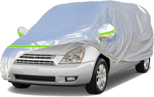 AUQDD 6-Layers Premium MPV Car Cover Waterproof All Weather Weatherproof UV Sun Protection Snow Dust Storm Resistant Outdoor Exterior Custom Form-Fit Full Padded Car Cover with Straps 180"-198" K16
