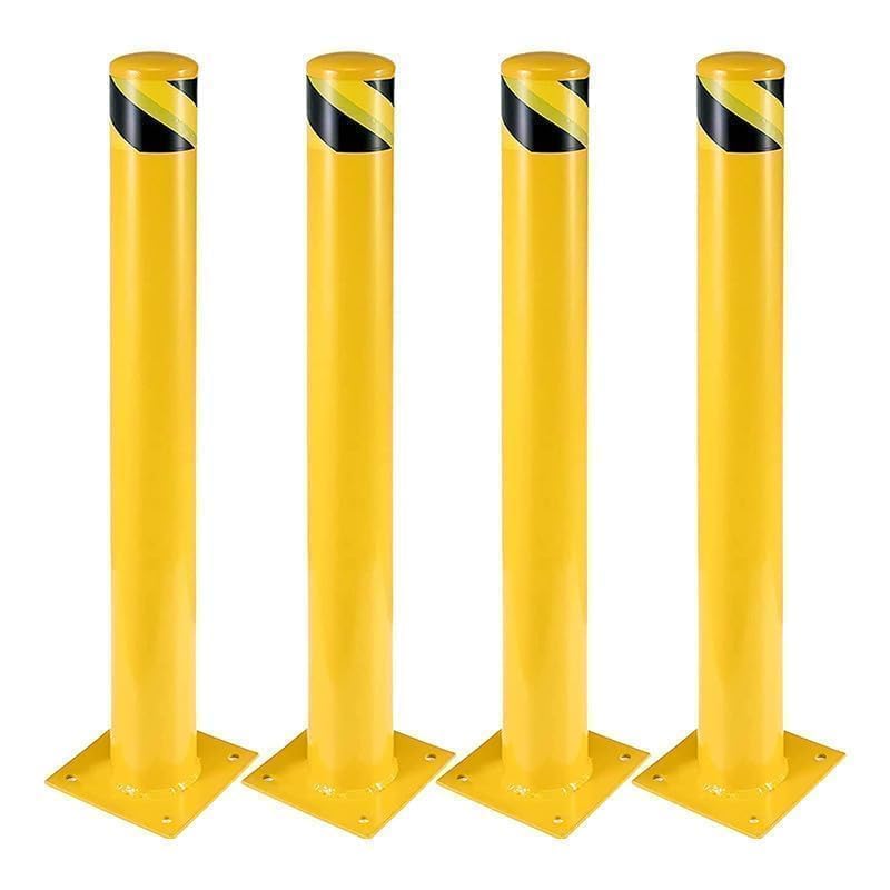 Safety Bollard, 4 Packs 48 Inch Metal Safety Bollard Post with 16 Anchor Bolts, 4.5 Inch Diameter Steel Safety Bollard for Driveway Barrier, Parking Pole,Traffic Control