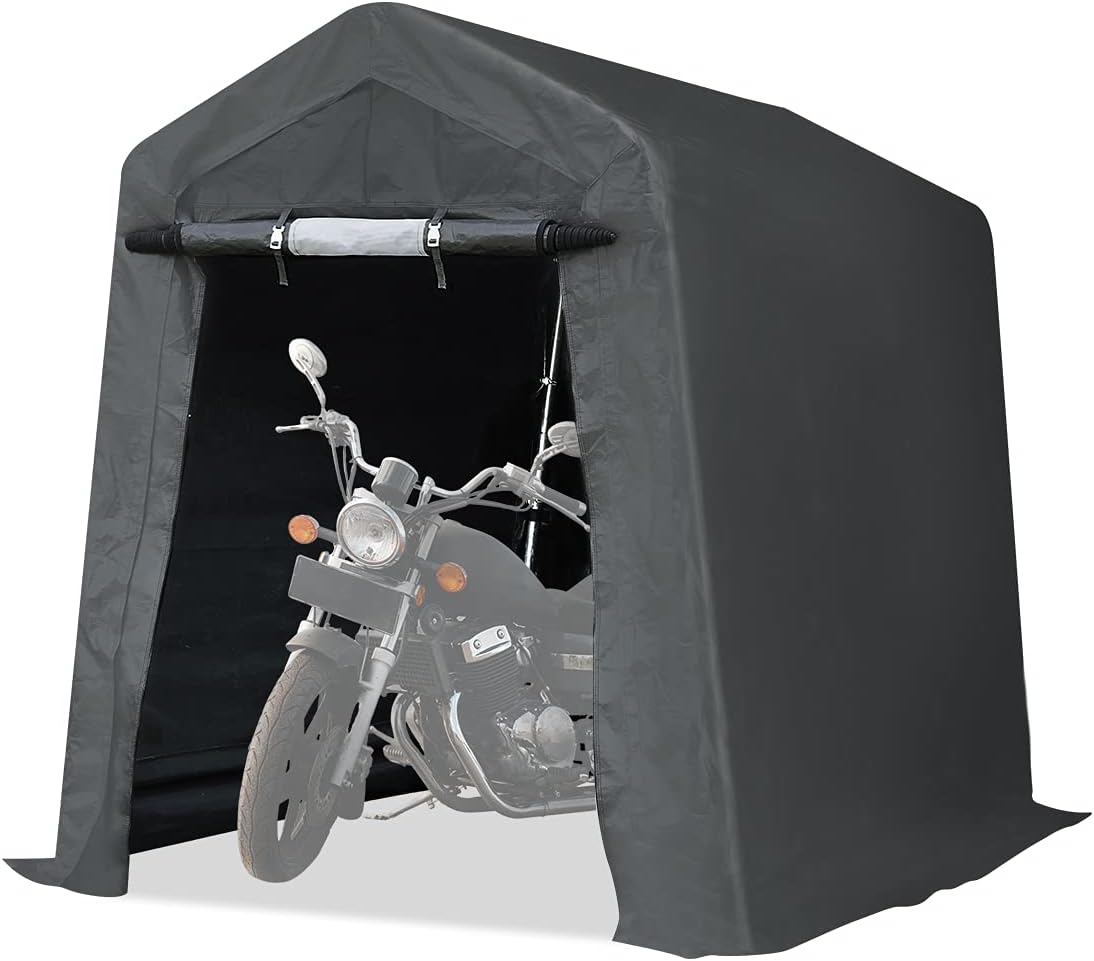 ADVANCE OUTDOOR 6X8 ft Outdoor Portable Storage Shelter Shed with 2 Rolled up Zipper Doors & Vents Carport for Motorcycle Waterproof and UV Resistant Portable Garage Kit Tent, Gray
