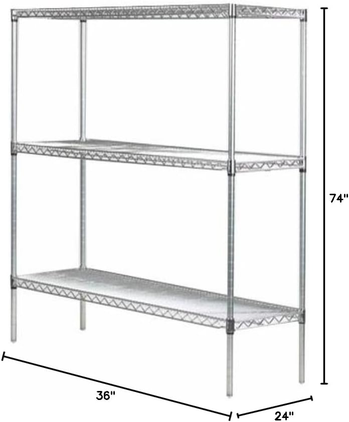 Omega 24" Deep x 36" Wide x 74" High 3 Tier Chrome Starter Shelving Unit