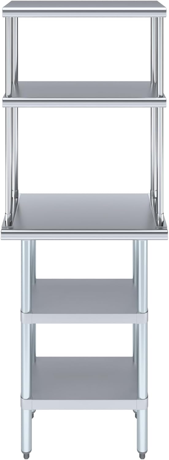 Amgood Stainless Steel Work Table with 2 Shelves and 12" Overshelf - Metal Kitchen Prep Table & Shelving Combo (14" x 24")