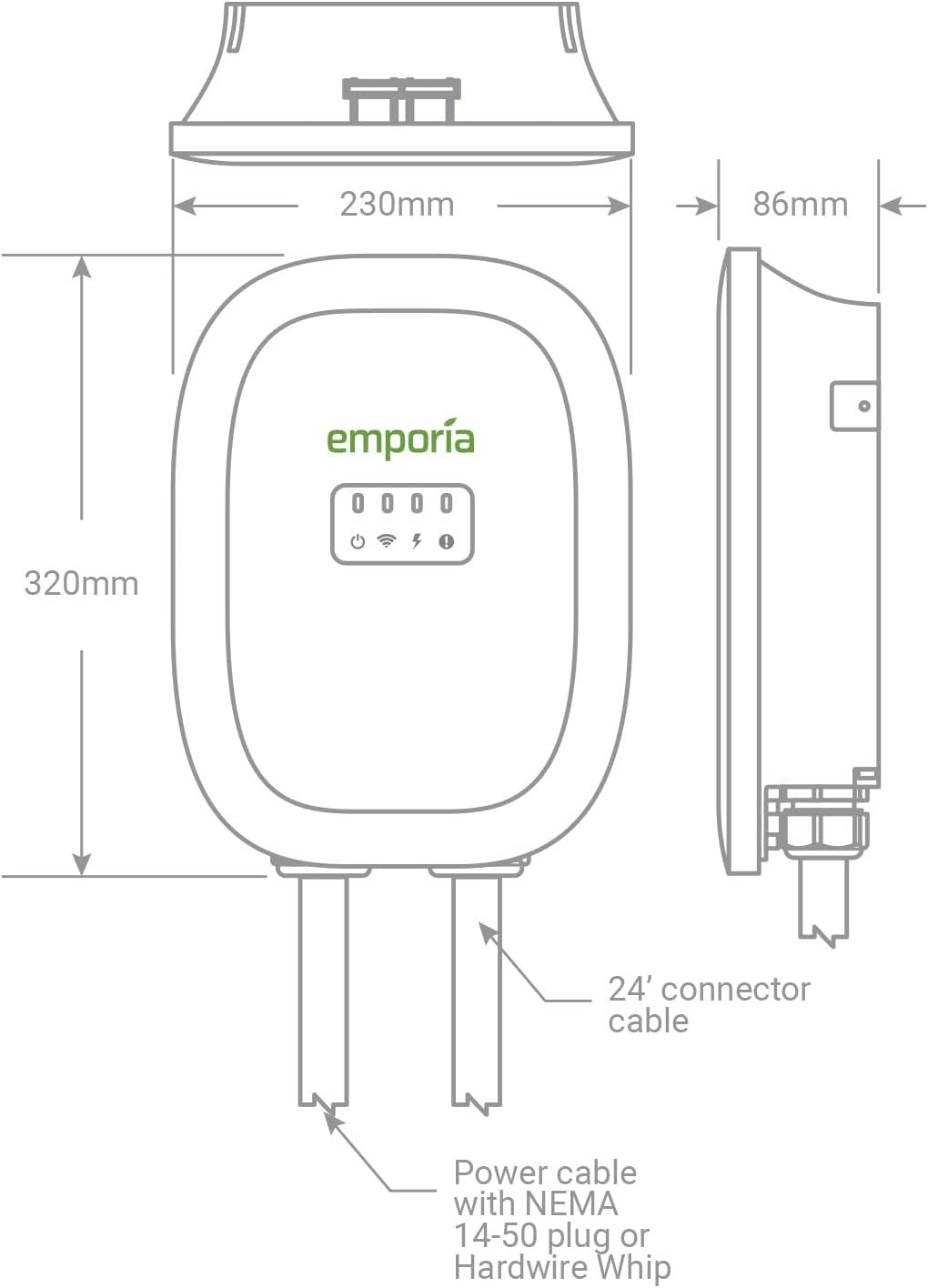 EMPORIA Level 2 EV Charger - NEMA 14-50 EVSE w/ J1772 Charger - 48 amp EV Level 2, 240v WiFi Enabled Electric Vehicle Charging Station, 24ft Electric Cable, Black