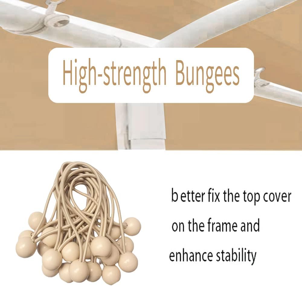 Rutile 10'x20' Carport Canopy ONLY Tent Garage Replacement Top Tarp Car Shelter Cover w/Ball Bungees Beige (Only Top Cover, Frame is not Included)