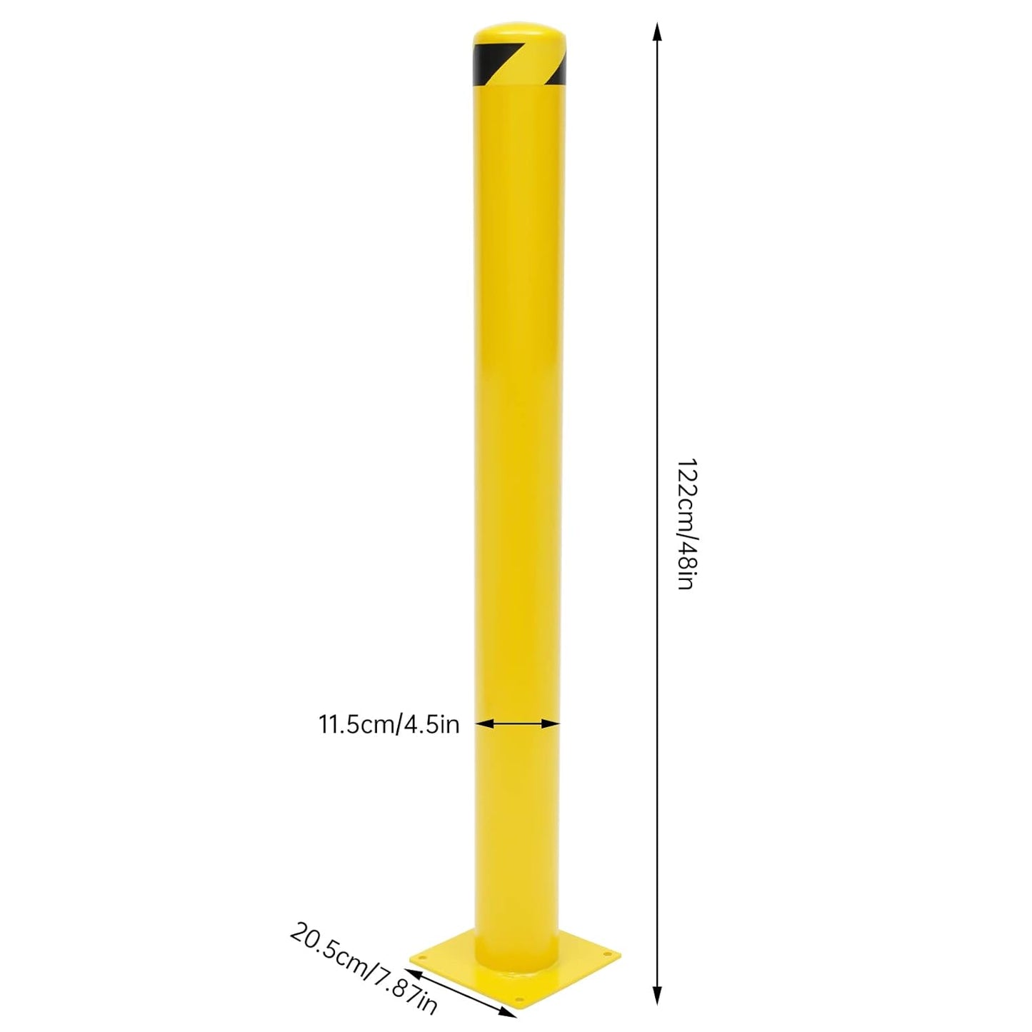 Safety Bollard Post 48'' Height Bollard Post Yellow Steel Pipe Parking Barrier with 8 Anchor Bolts for Driveway Traffic Control, Garage & Parking Lot (2, 48'' H x 4.5'' D)