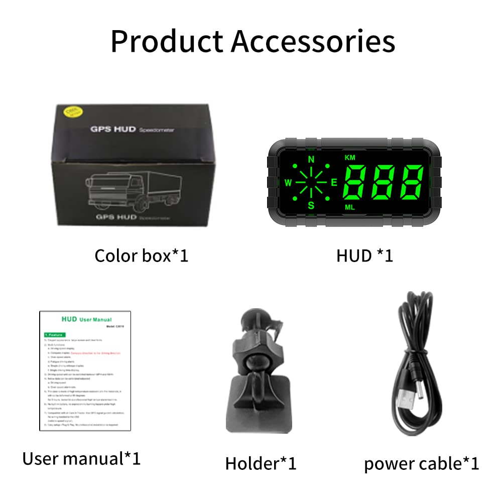 Heads Up Display for Car Digital GPS Speedometer kit MPH Odometer Automotive Compass for Dashboard HUD Fatigued Driving Alert Speeding Alarm for Trucks Golf cart All Vehicles (C3010)