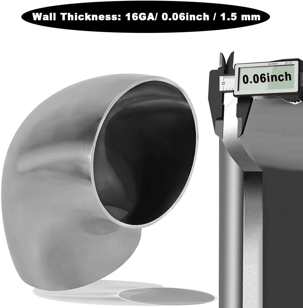 Cotonake 4.5 Inch Exhaust Elbow Pipe 90 Degree Bend Elbow for Car Modified Exhaust System 4.5" Piping Silver Tone，Stair Handrail (1pcs)