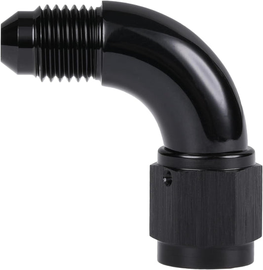 90 Degree 4AN Male to 4AN Female Swivel Full Flow Fitting Adapter Coupler Aluminum Black