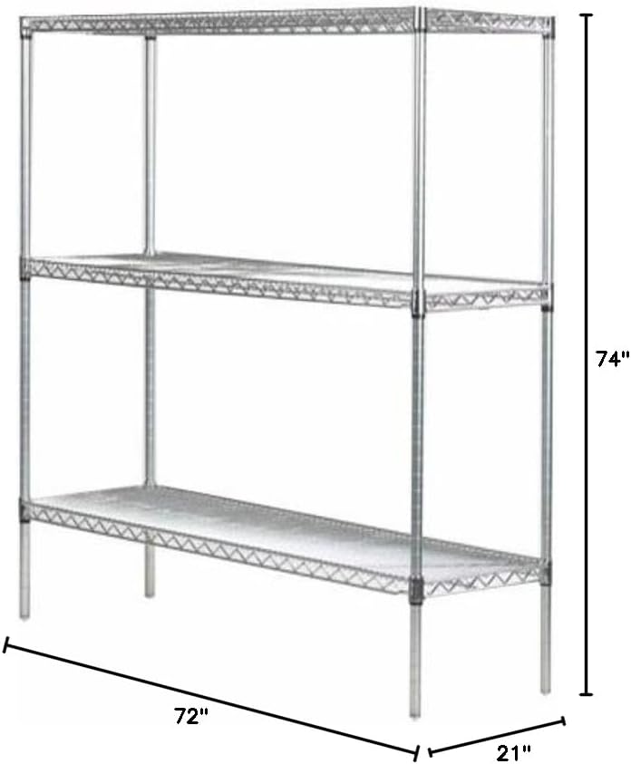 Omega 21" Deep x 72" Wide x 74" High 3 Tier Chrome Starter Shelving Unit