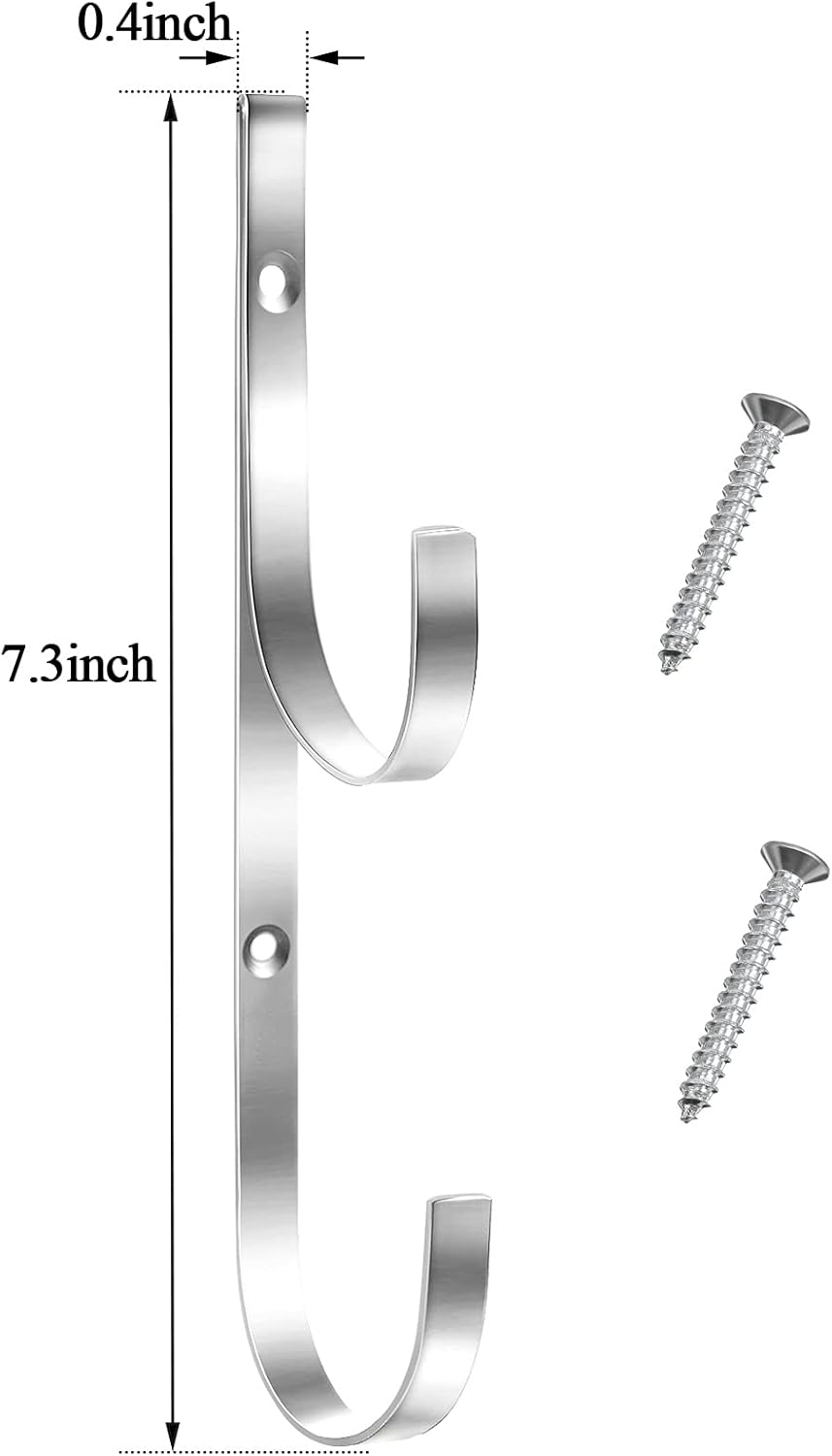 6 Pieces Pool Pole Hook Hanger Swimming Metal Brackets Pool Hook with 12 Pieces Screws for Telescopic Poles, Skimmers, Leaf Rakes, Net, Brush, Vacuum Hose, Garden and Pool Accessories (Silver)