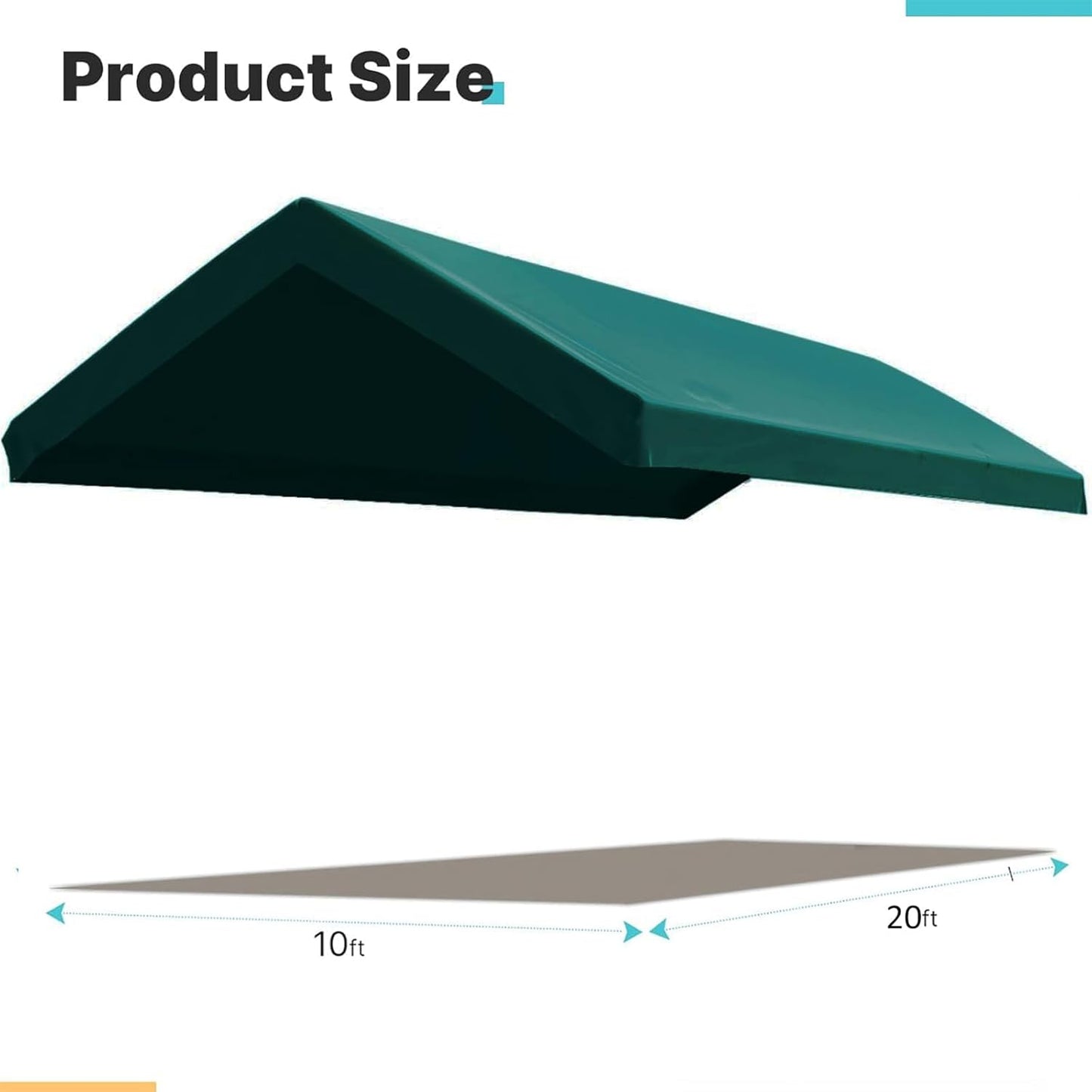 Carport Replacement Canopy Cover for Car Tent Top Garage Shelter Cover Tarp with Ball Bungees (Only Top Cover, Frame Not Include) (Green, 10’ x 20‘)