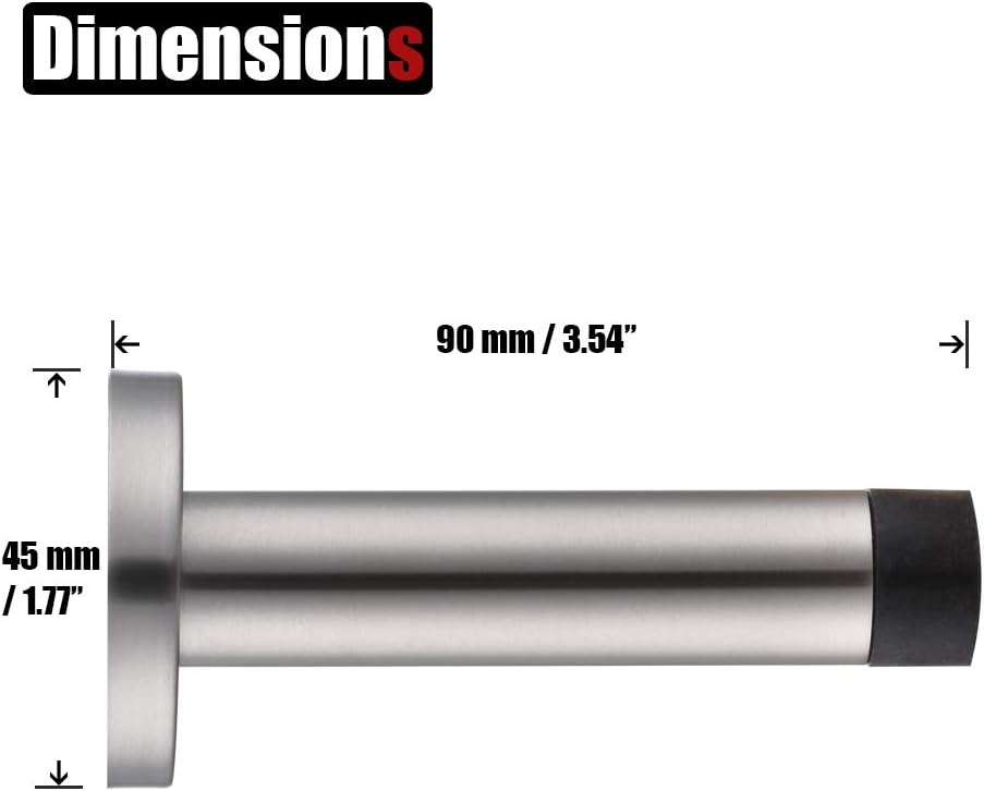 JQK Door Stopper, 304 Stainless Steel Thicken 1mm Sound Dampening Door Stop Bumper Wall Protetor 4 Pack, Brushed, DSB5-BN-P4