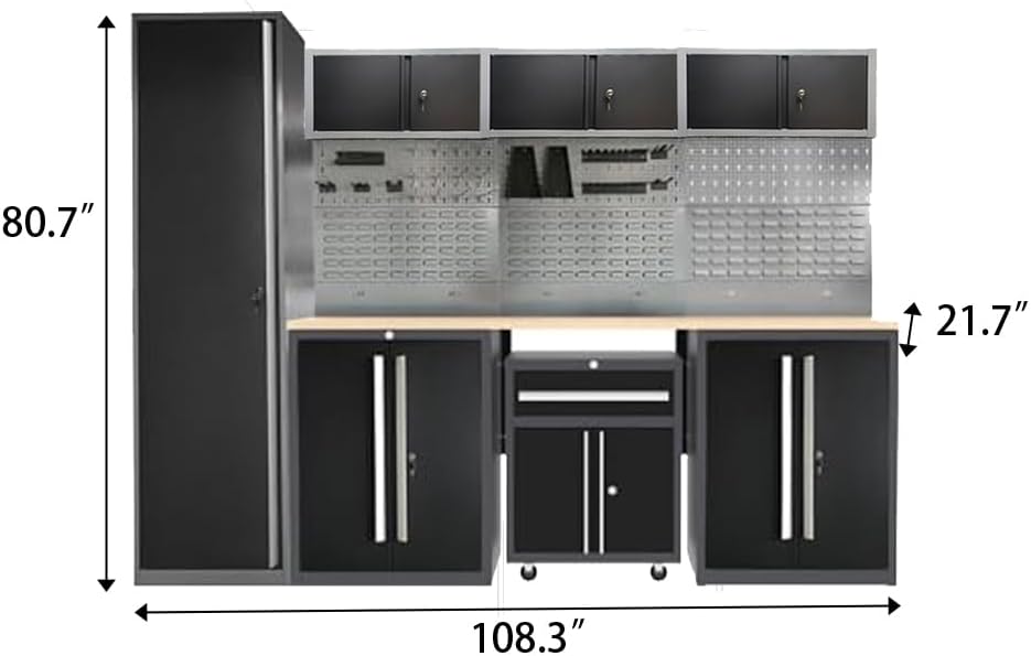 JZD Garage Storage Workbench Set, Metal Industrial Strength Tool Storage System, Rolling Chest Included, for Machine Shop Production Area