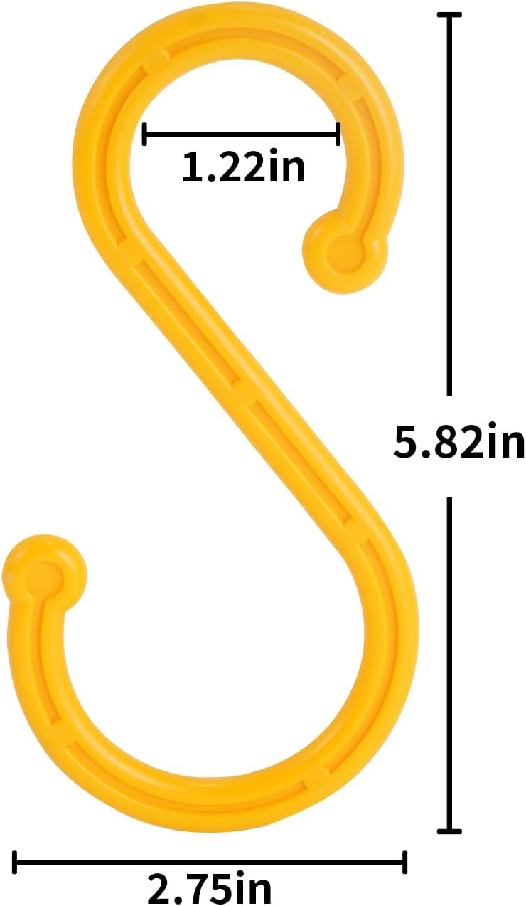 6 Pack Heavy Duty S Hooks, 5.82Inch Hooks for Hanging Heavy Duty, Sturdy Non Slip Yellow S Hooks for Hanging Closet,Kitchen,Bathroom,Garden Tools,Industry