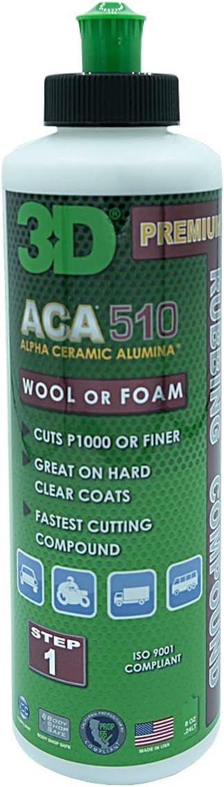 3D ACA 510 Rubbing Compound – Fast-Cutting Paint Correction Compound with Alpha Ceramic Alumina | Body Shop Safe, Low Dust, Silicone-Free, Made in USA - 8 oz