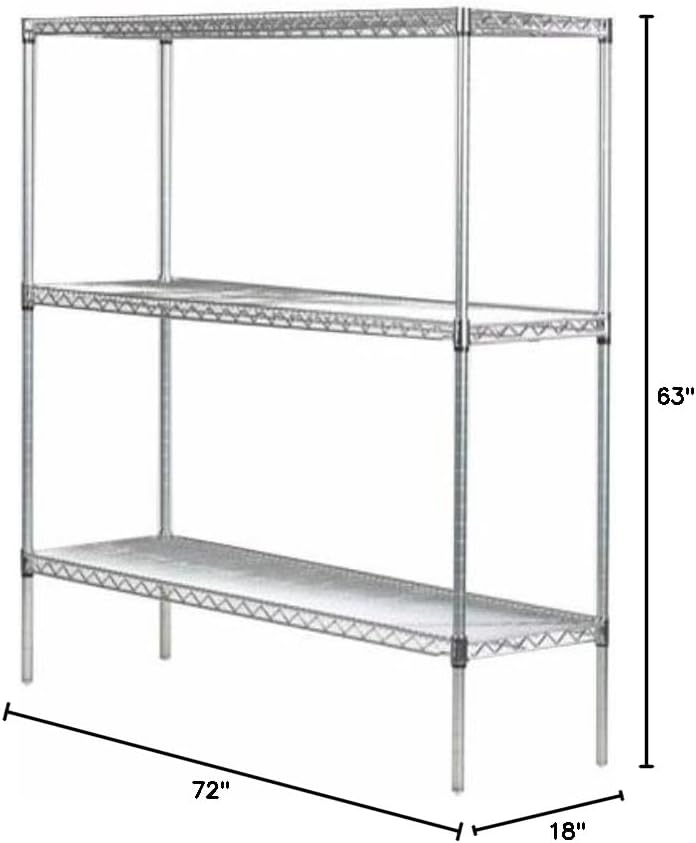 Omega 18" Deep x 72" Wide x 63" High 3 Tier Chrome Starter Shelving Unit