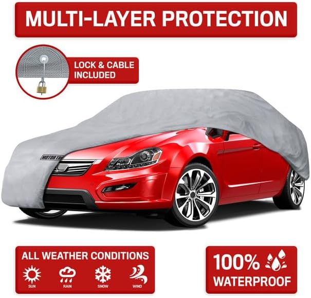 Motor Trend Breathable Lightweight Car Cover, Anti-Moisture Build-Up Water-Resistant Scratch-Resistant Travel-Friendly, Universal Fit for Cars SUVs Trucks Vans All-Weather Outdoor/Indoor, (S) 157" L