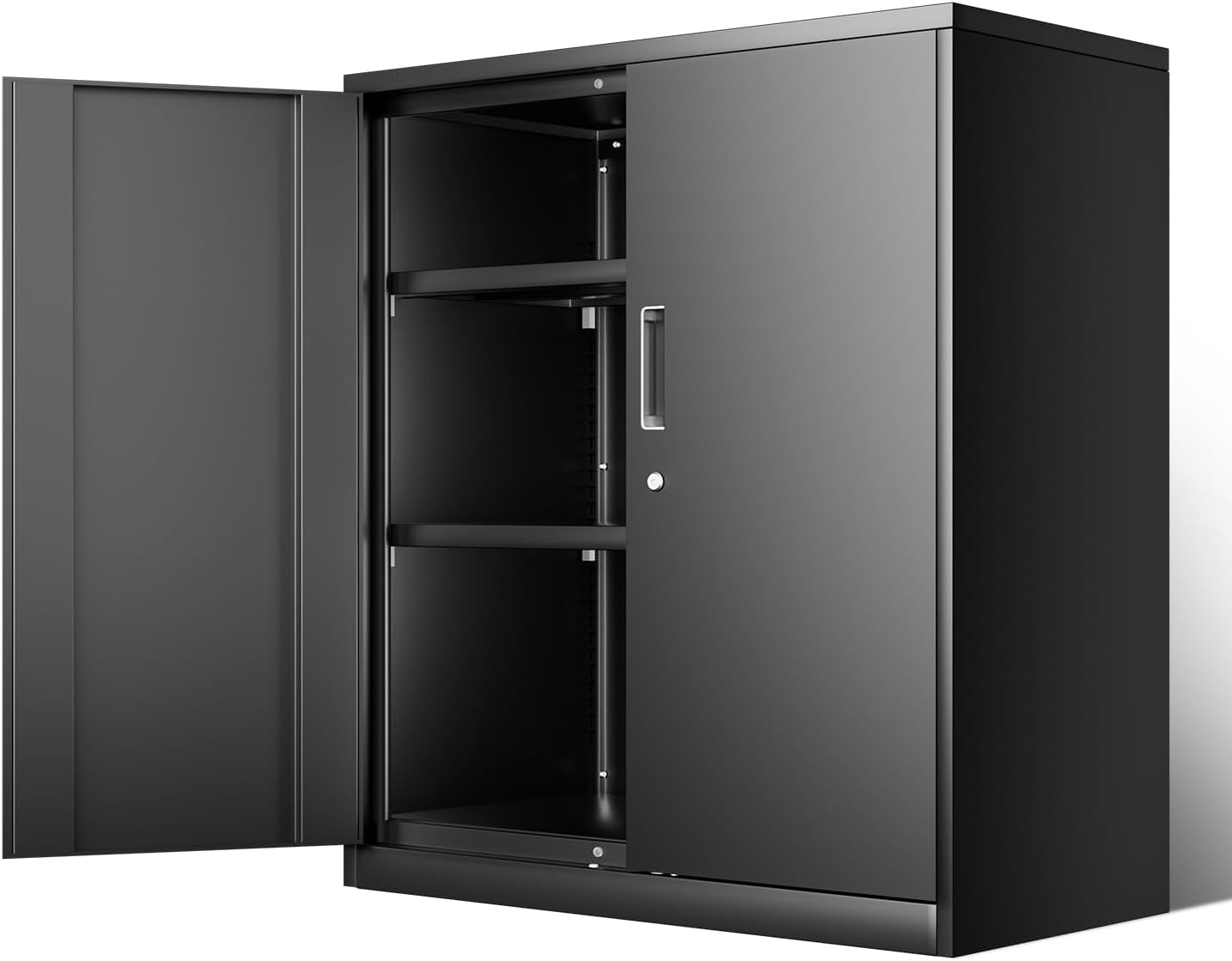 DNA MOTORING Metal Storage Cabinet, 36'' Locking Cabinet with 2 Doors and 2 Adjustable Shelves, Metal Cabinet Heavy Duty Utility Cabinet for Garage,Office,Home,Gym, Black, TOOLS-00631-BK-BK