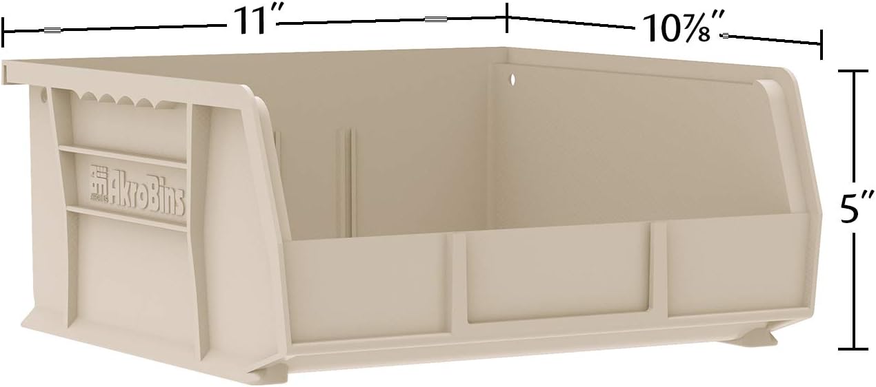 Akro-Mils 30235 AkroBins Plastic Storage Bins, Space-Saving Stackable Bins for Garage, Pantry, Craft Organization, 11-" x 11-" x 5-", Blue, 6-Pack